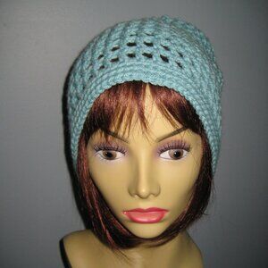 liight Sage Green hand knit/crochet Slouchy Hat Unisex NEW